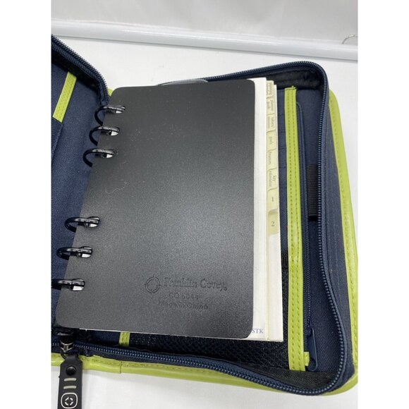 Navy Blue Green Canvas Franklin Covey Compact Size 6 Ring Planner Organizer - Picture 4 of 12